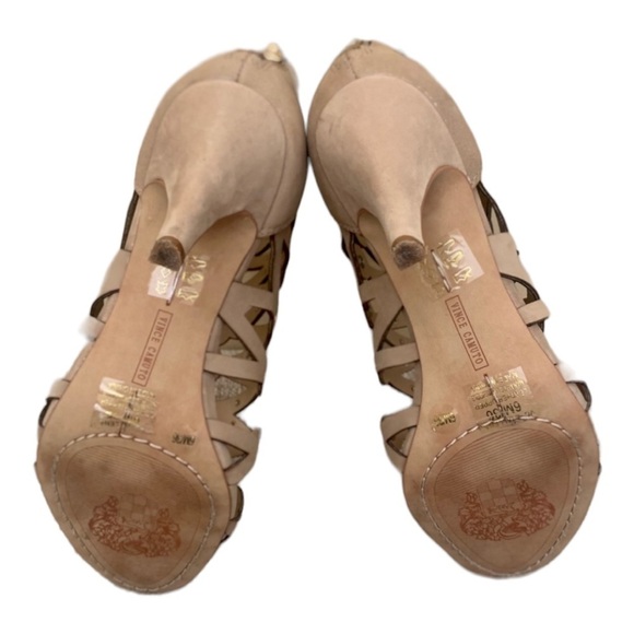 Vince Camuto Mallena Heel 6M Nubuck Leather Grommet Studded Caged 3.25” Sandal - Picture 8 of 9